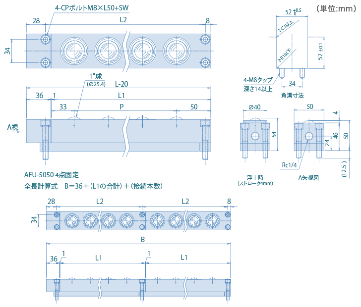 AFU-5050-series 4点固定タイプ 寸法